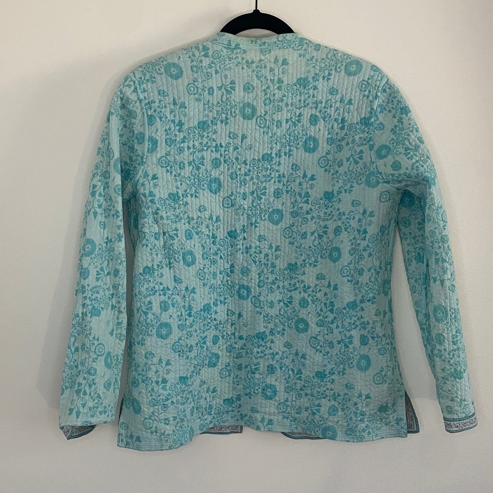 Floral Quilted Jacket Reversible Yellow Blue Cotton Made in India Medium - Picture 8 of 9